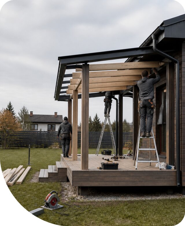Навес для террасы в Луге: изготовление и монтаж под ключ